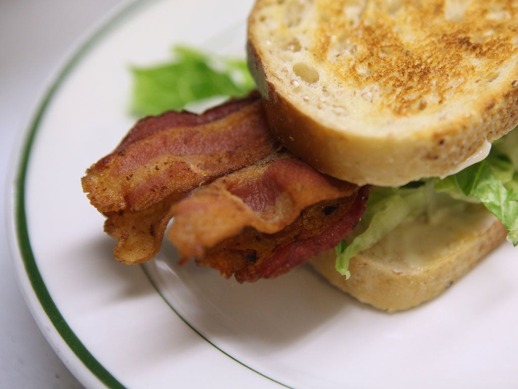 A bacon sandwich from Rico's Diner August 17, 2010, California.