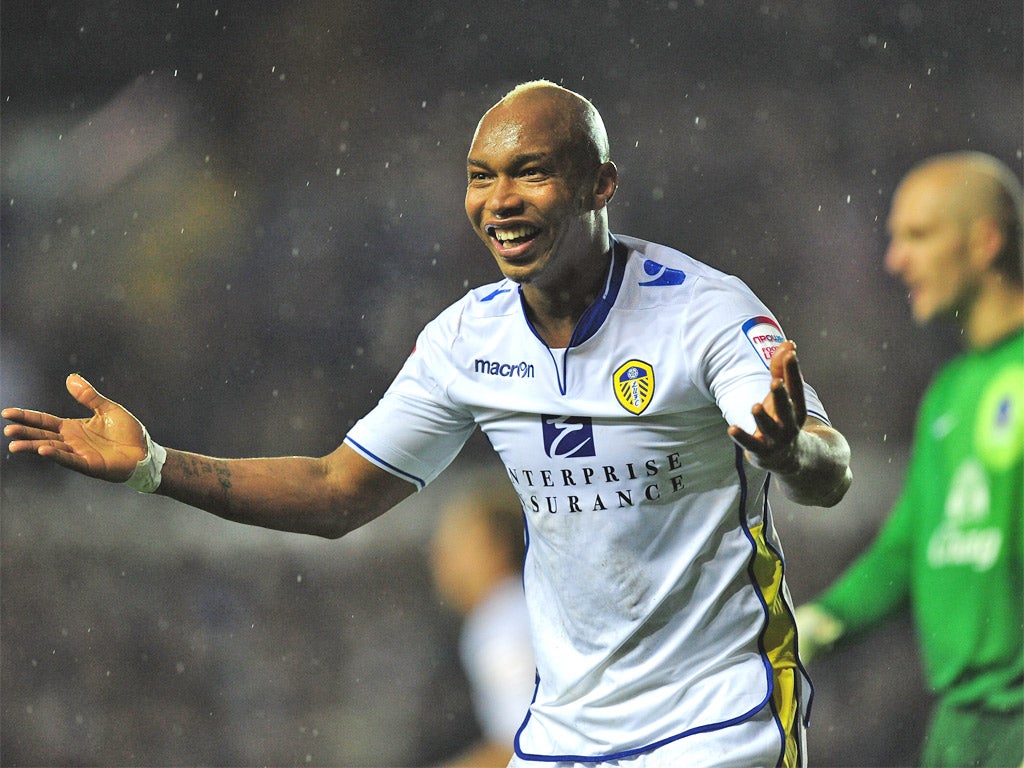 El Hadji Diouf celebrates during Leeds' shock win against Everton