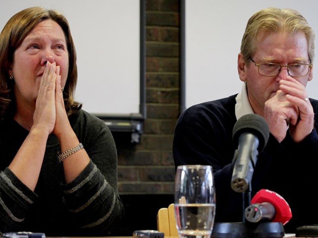 Jeremy Forrest's parents Julie and Jim at the press conference this afternoon