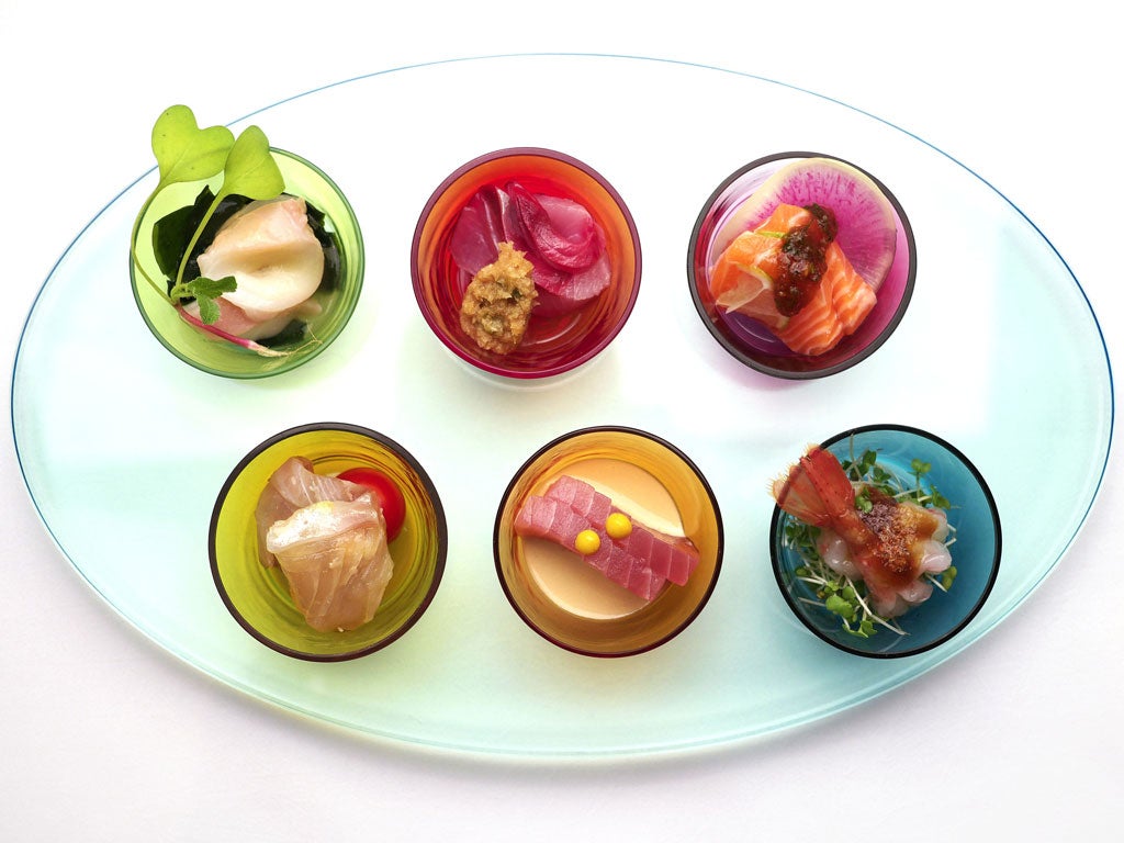 Sashimi from Chrysan, the 'Japanese' restaurant, where the menu is an unusual one; Japanese, but with a French accent