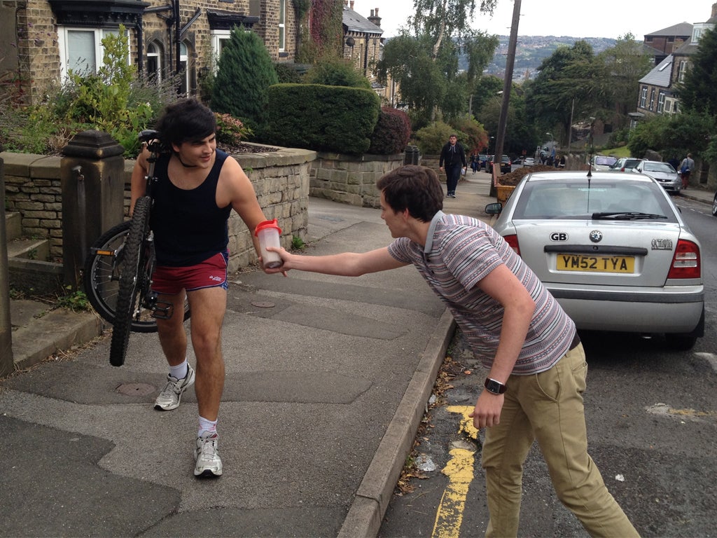 It's grim up north: James (left) fails to grasp the fundamentals of cycling