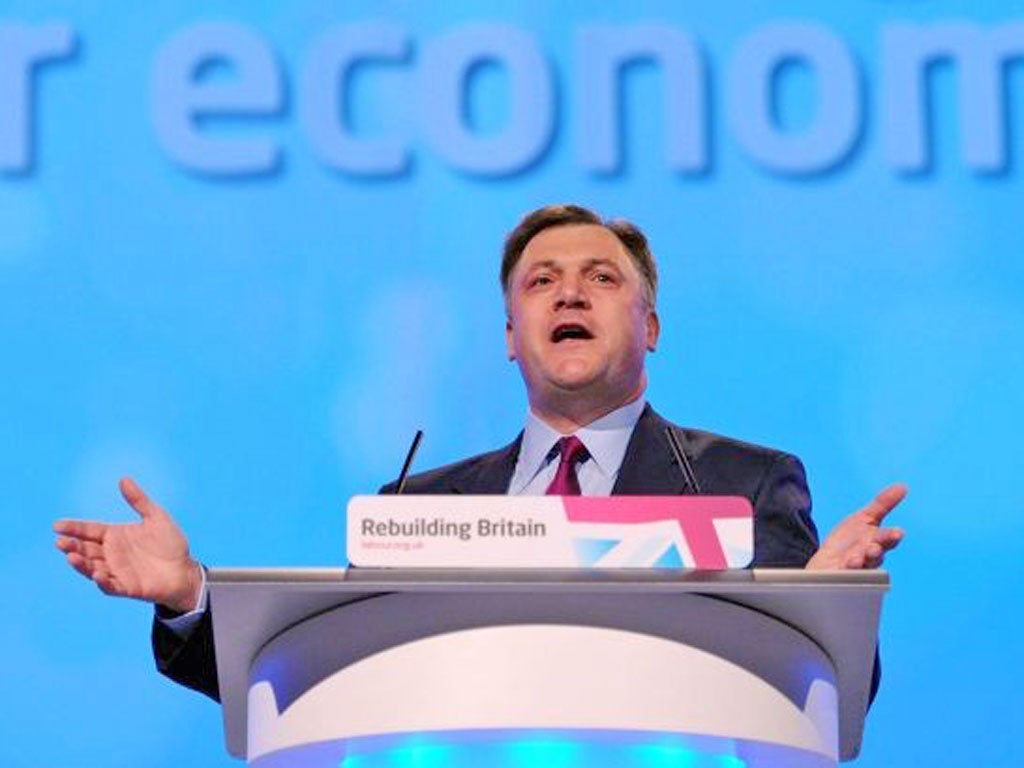 Labour's Shadow Chancellor Ed Balls delivers his keynote speech to delegates at the Labour Party Conference at Manchester Central