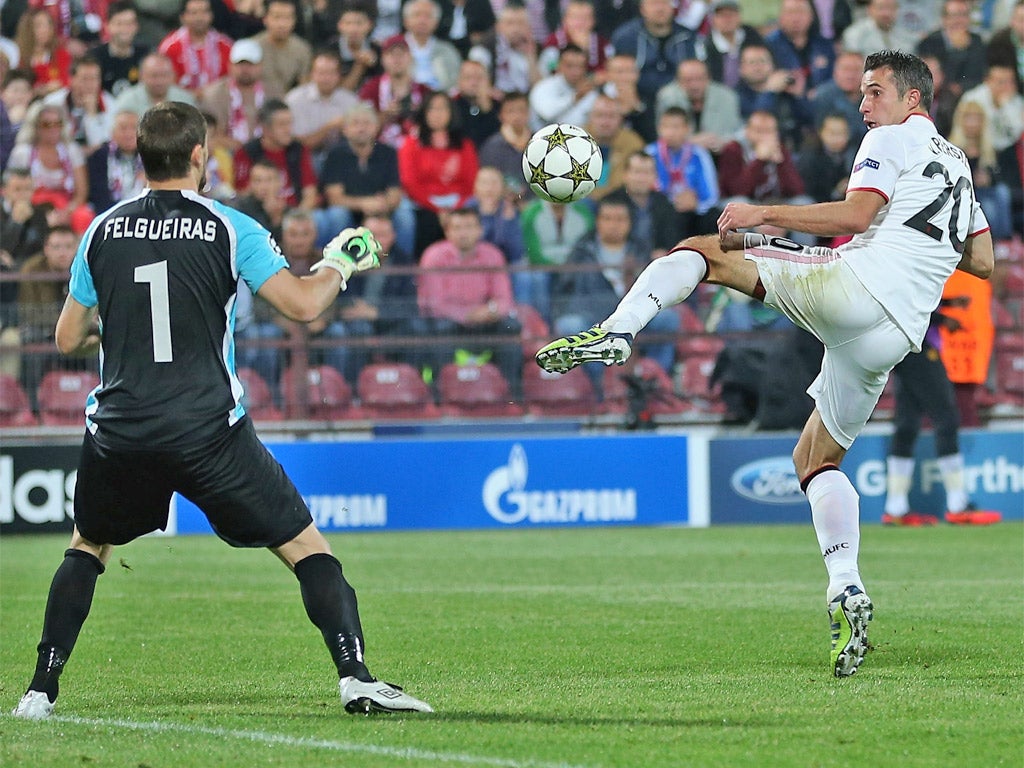 Robin van Persie flicks United into the lead on 49 minutes