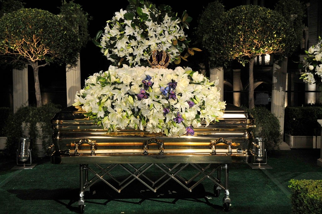 Michael Jackson's coffin rests during his funeral service