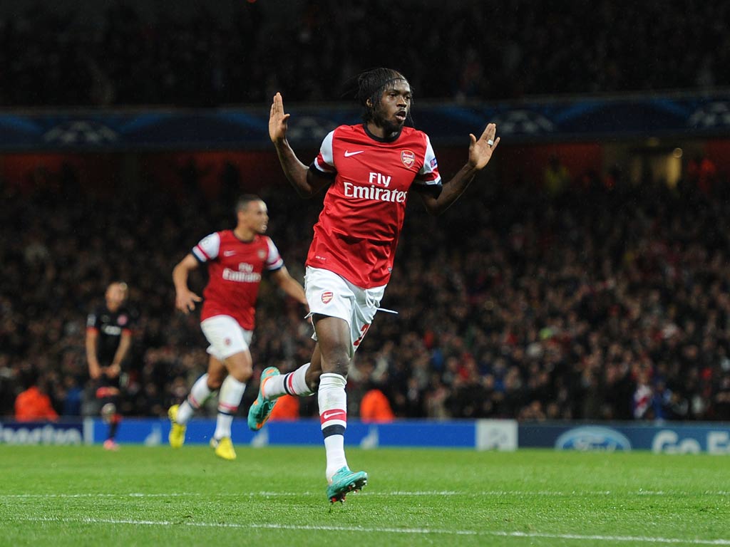 Gervinho celebrates his goal against Olympiakos