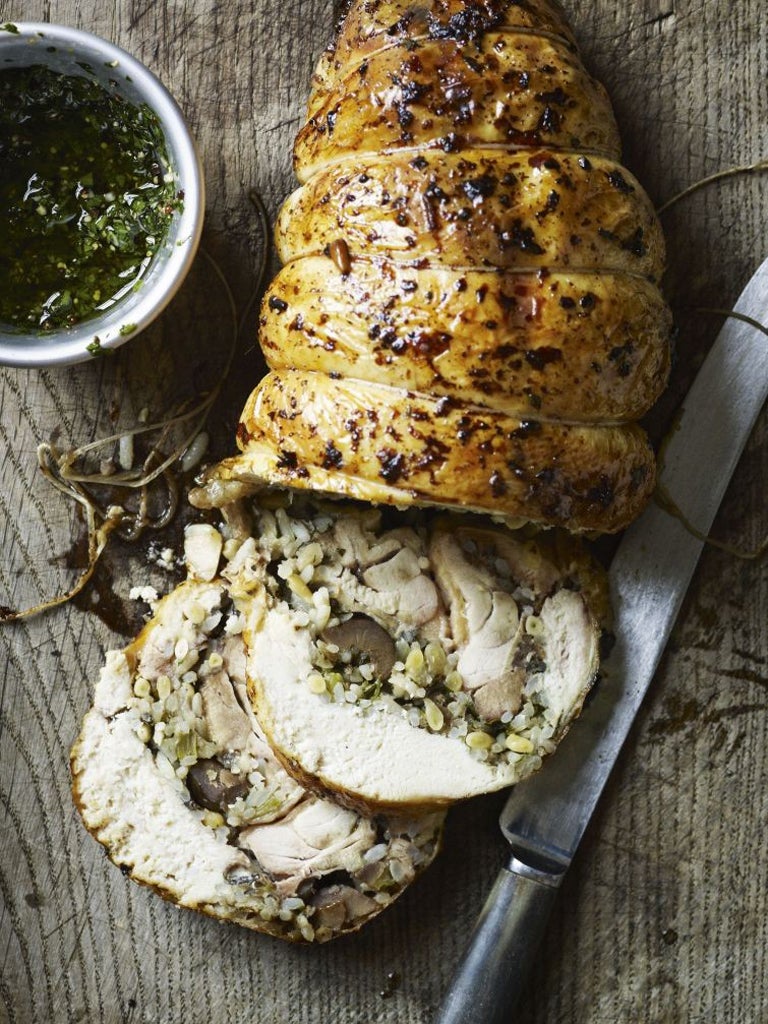 Chicken with garlic and chestnut stuffing