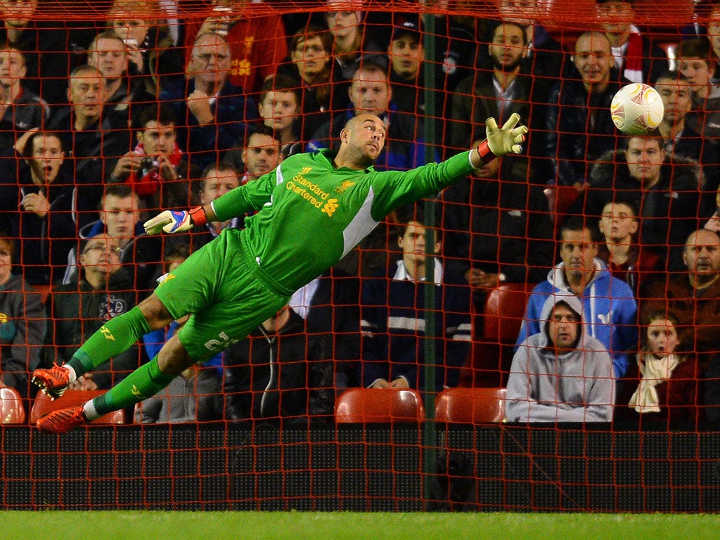 Jose Reina fails to save a shot from Udinese's Antonio Di Natale