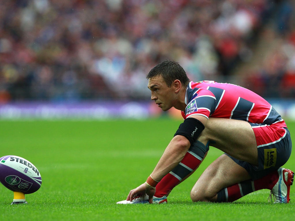 Kevin Sinfield lines up a shot at goal for Leeds