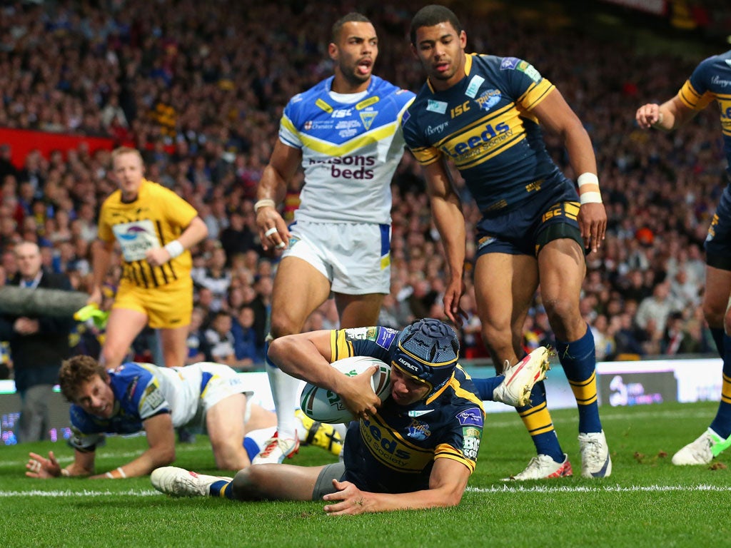 Ben Jones-Bishop of Leeds Rhinos scores his team's second try