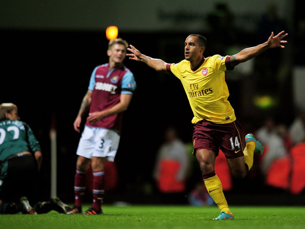 West Ham 1-3 Arsenal Theo Walcott of Arsenal celebrates after scoring his team's second goal