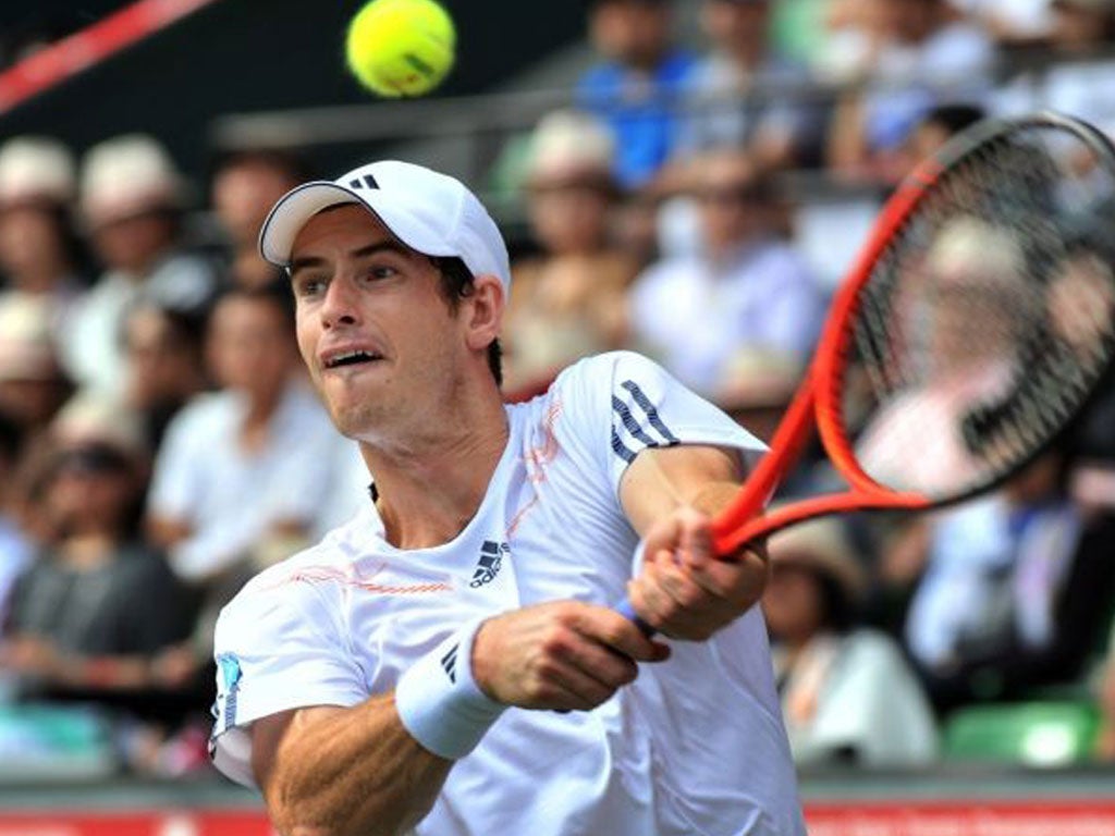 Andy Murray in action during his semi-final defeat to Milos Raonic
in Japan