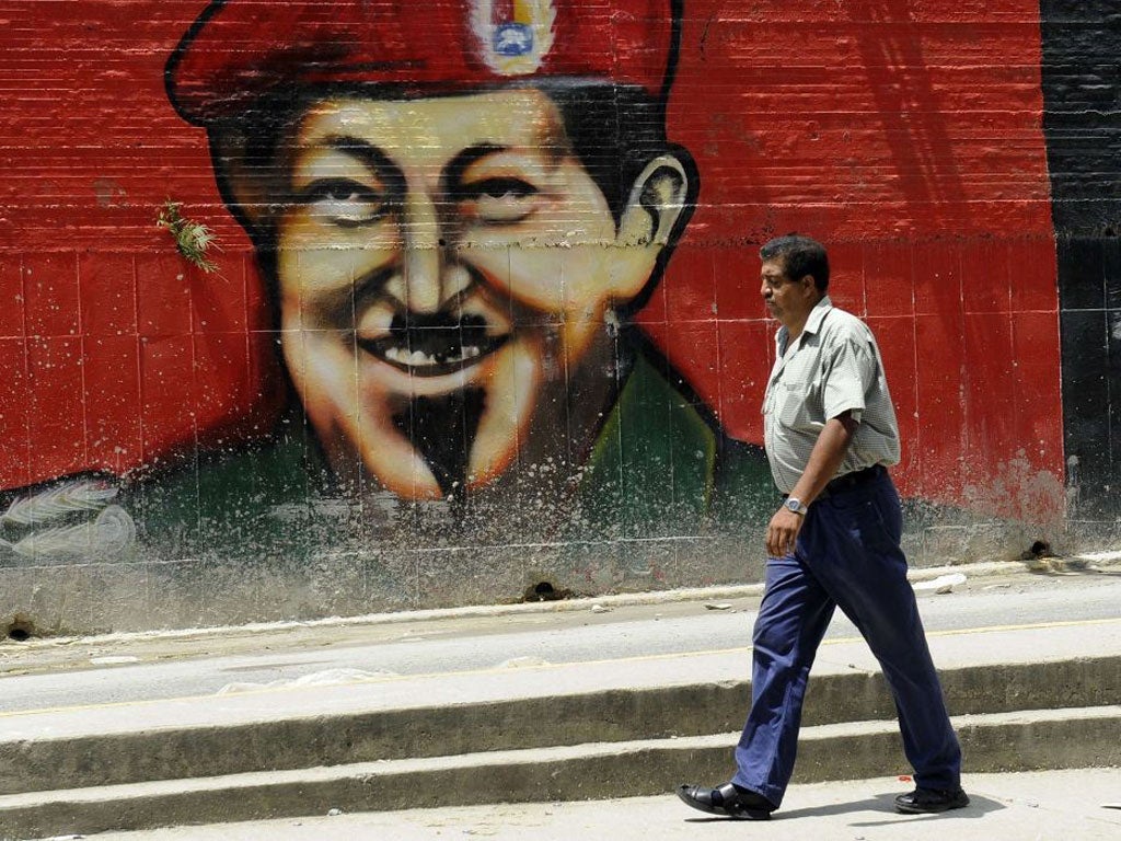 A mural depicting Venezuelan President and presidential candidate Hugo Chavez