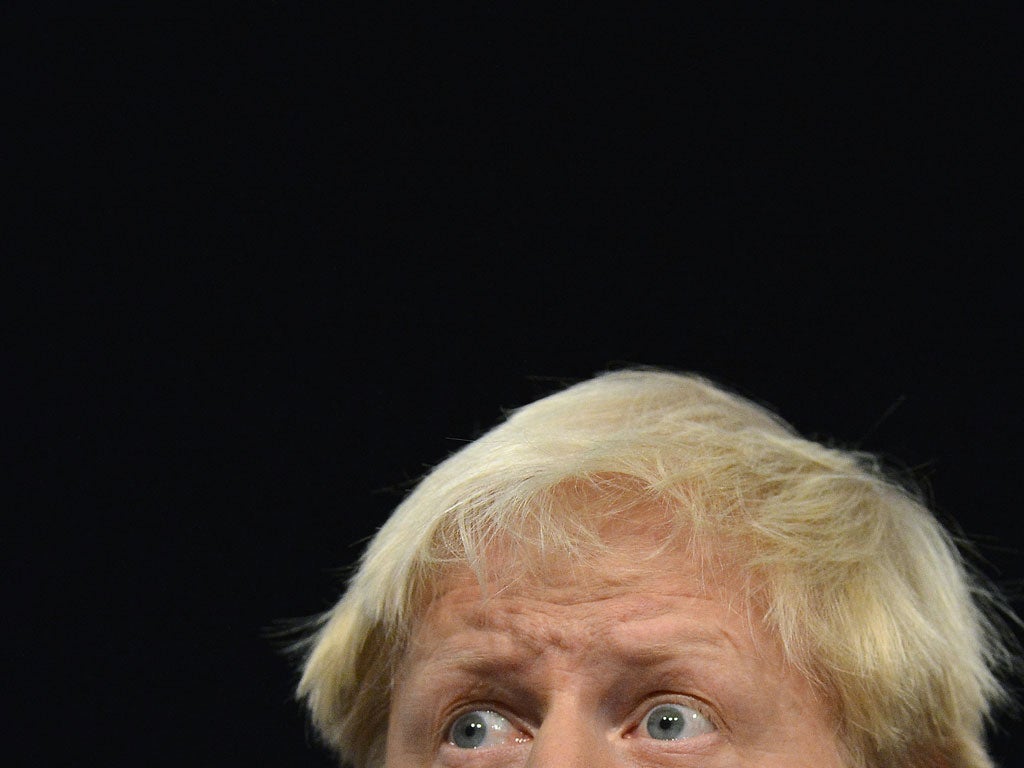 October 9, 2012: London Mayor Boris Johnson delivers his keynote speech at the Conservative Party conference in Birmingham.