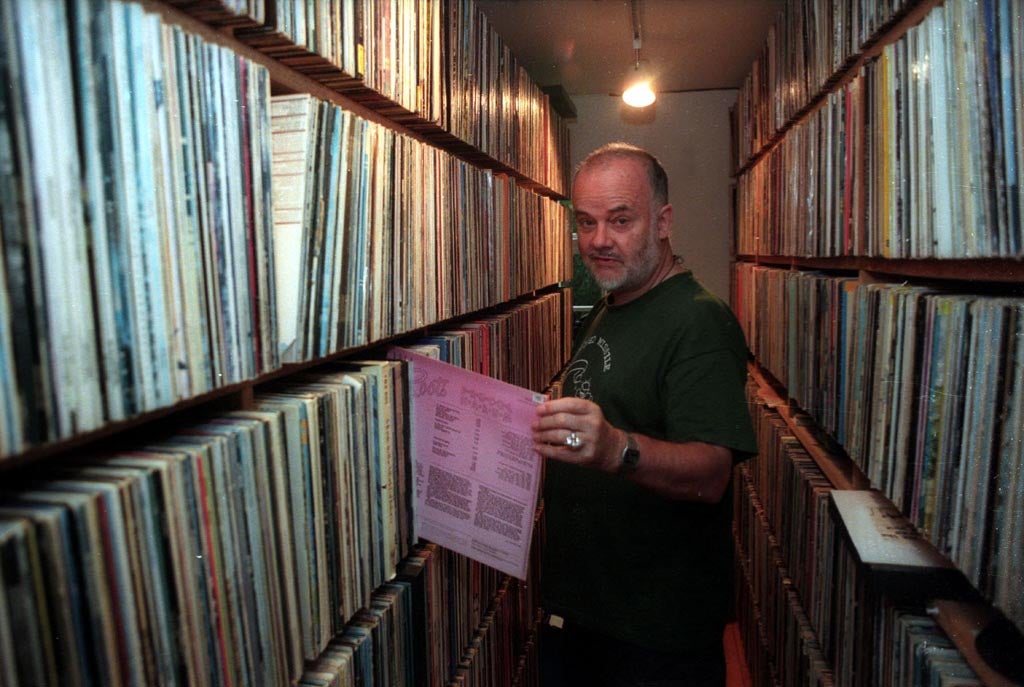 John Peel with his record collection