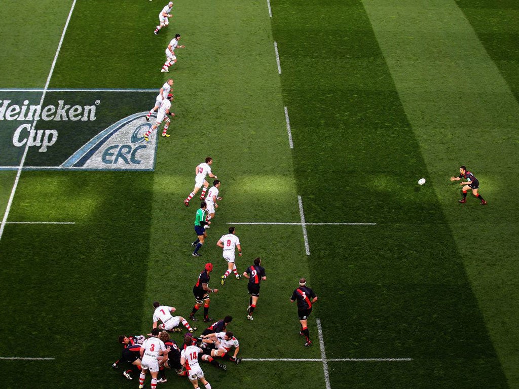 Greg Laidlaw receives the ball against Ulster in last season’s Heineken Cup semi-final in Dublin