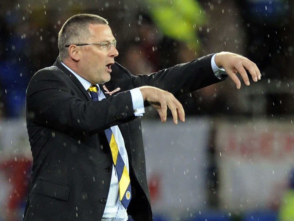 Tartan trouble: Craig Levein during Scotland's 2-1 defeat in Cardiff. After the match he blamed the officials