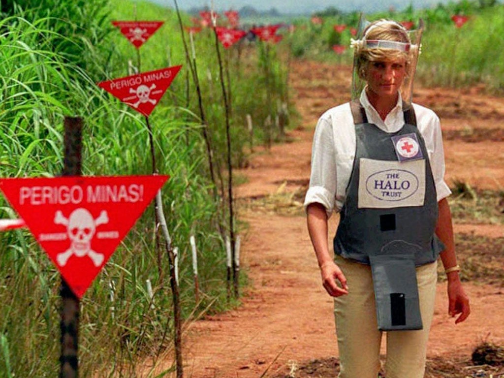 Figurehead: Diana, Princess of Wales, touring an Angolan minefield in 1997