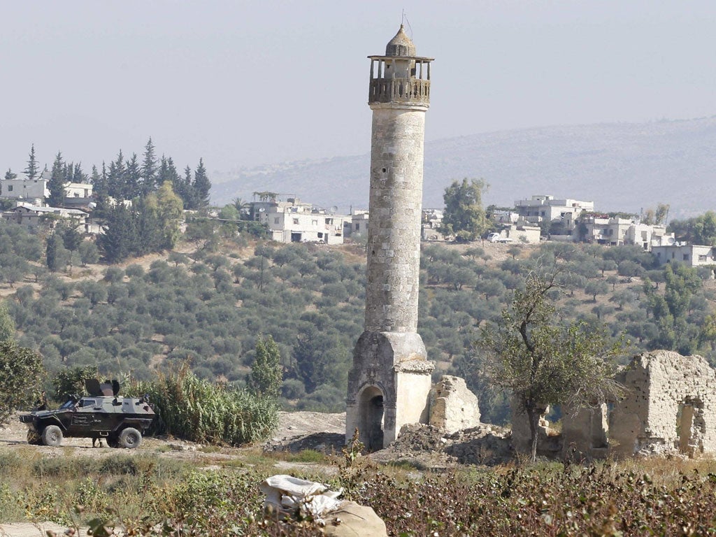 A Turkish military vehicle on the border with Syria yesterday