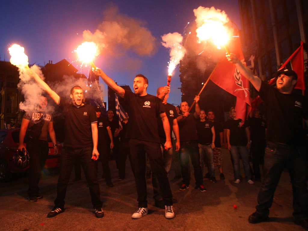 Members of the Greek extreme-right ultra nationalist party Golden Dawn