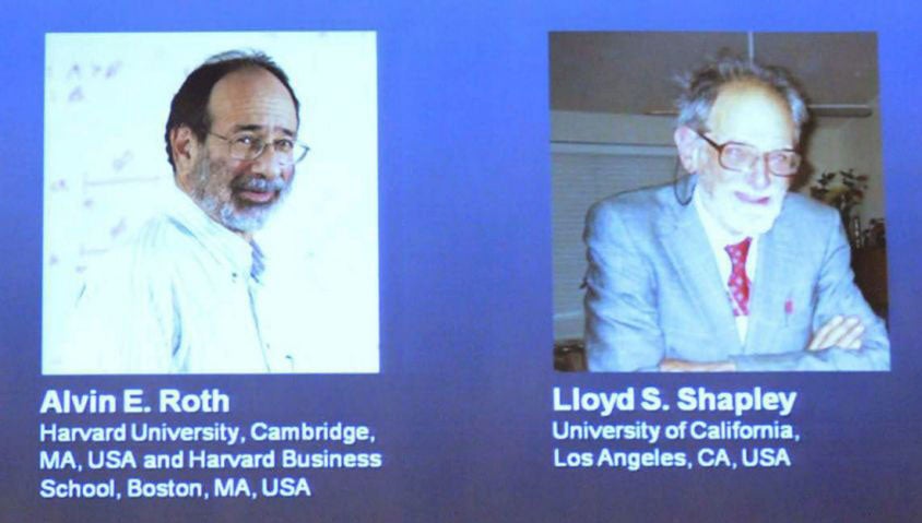 Pictures of US economists Alvin Roth and Lloyd Shapley, who won the 2012 Nobel prize for economics