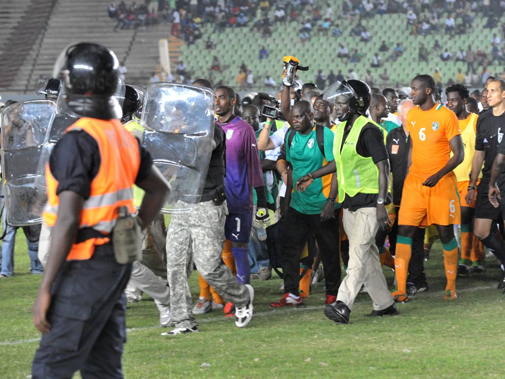 Yaya Toure is among the player to be escorted from the field