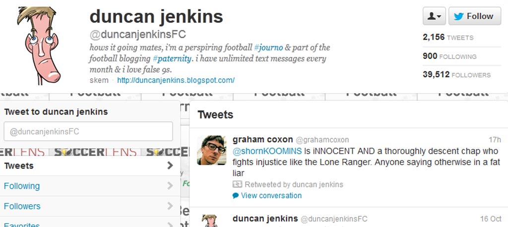The Twitter page of 'Duncan Jenkins'