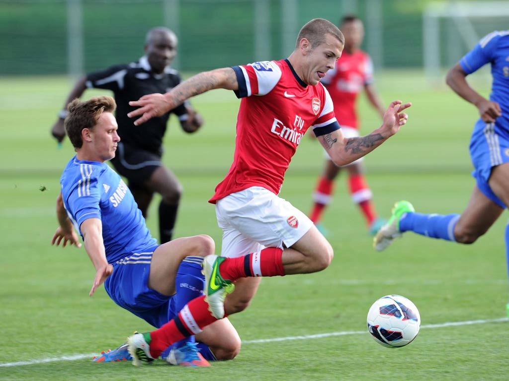 Jack Wilshere in action against Chelsea today