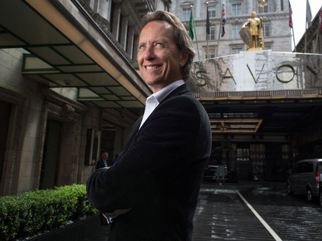 Silver service: Richard E Grant outside The Savoy