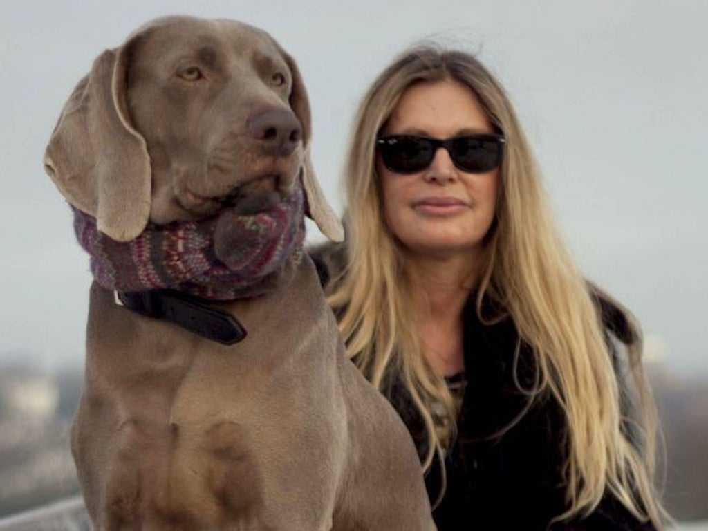 Gilly Chisholm and Weimaraner, on Hampstead Heath