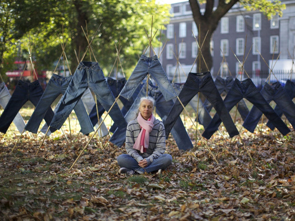 Professor Helen Storey with her first collection of denim jeans