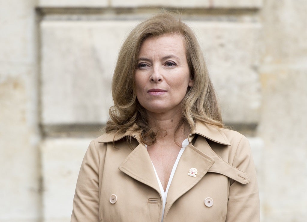 French first lady Valerie Trierweiler attends the inauguration of a fountain 'Ona', a fountain devoted to children and financed by the humanitarian association France-Libertes