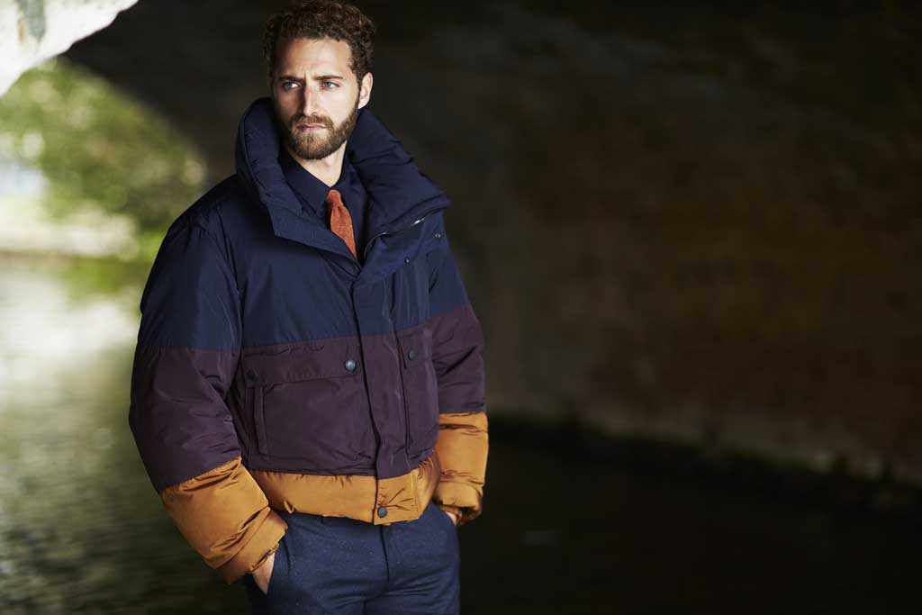 Shirt, £169, and trousers, £275, both by Paul Smith, paulsmith.co.uk; tie, £110 by Marwood, mrporter.com; puffer jacket, £1,495, by Burberry Prorsum, burberry.com