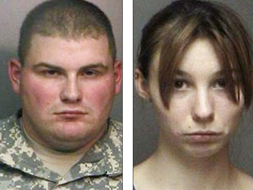 Shawn Raymo, 22, and his wife Jessica Raymo, 21, who both live on the Fort Drum army base in Upstate New York, were arrested on Tuesday on charges of endangering a child's welfare, and of using a child in a sexual performance.