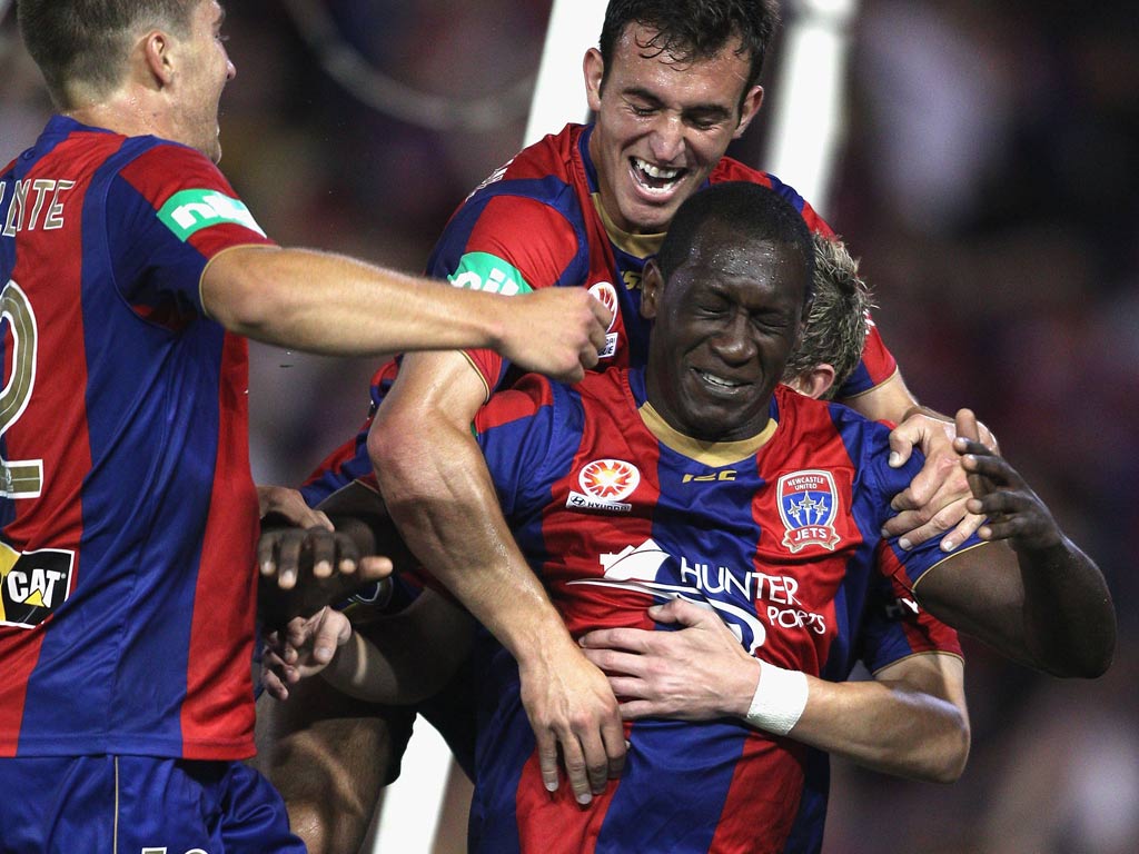 Emile Heskey is congratulated after his stunning goal this afternoon