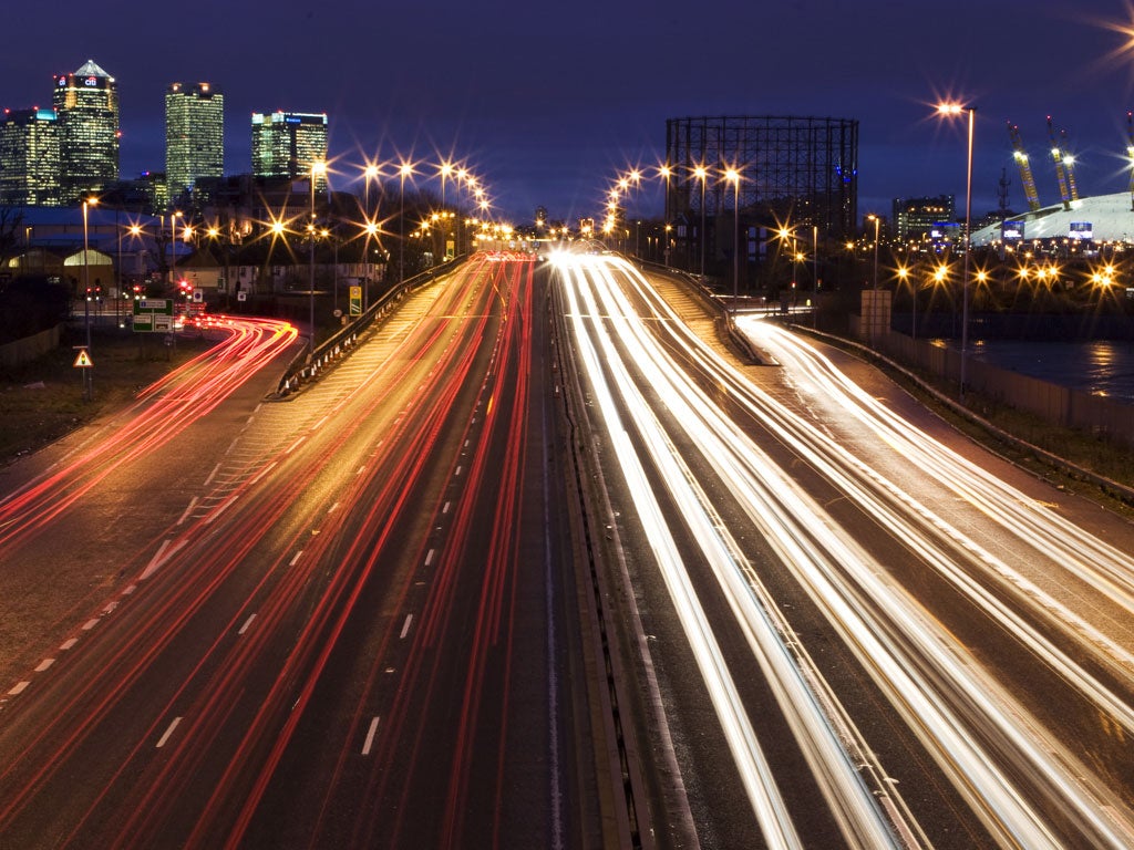 Light trails on Blackwall Tunnel Approach