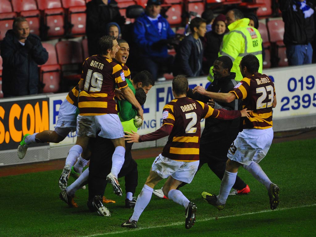 Bradford celebrate victory over Wigan