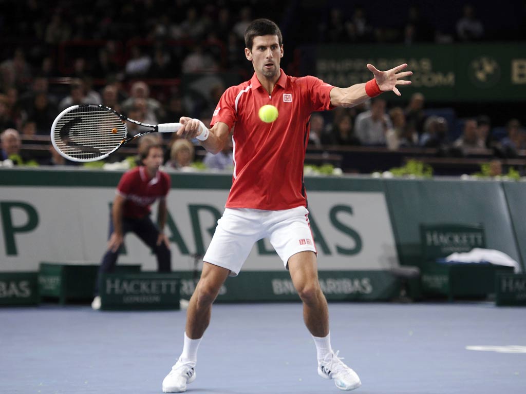 Novak Djokovic in action at the Paris Masters