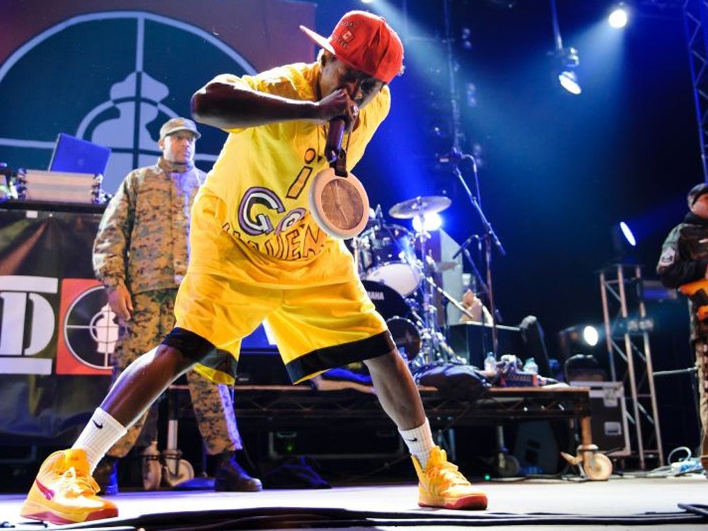 Flavor Flav, of Public Enemy, in triumphant mood