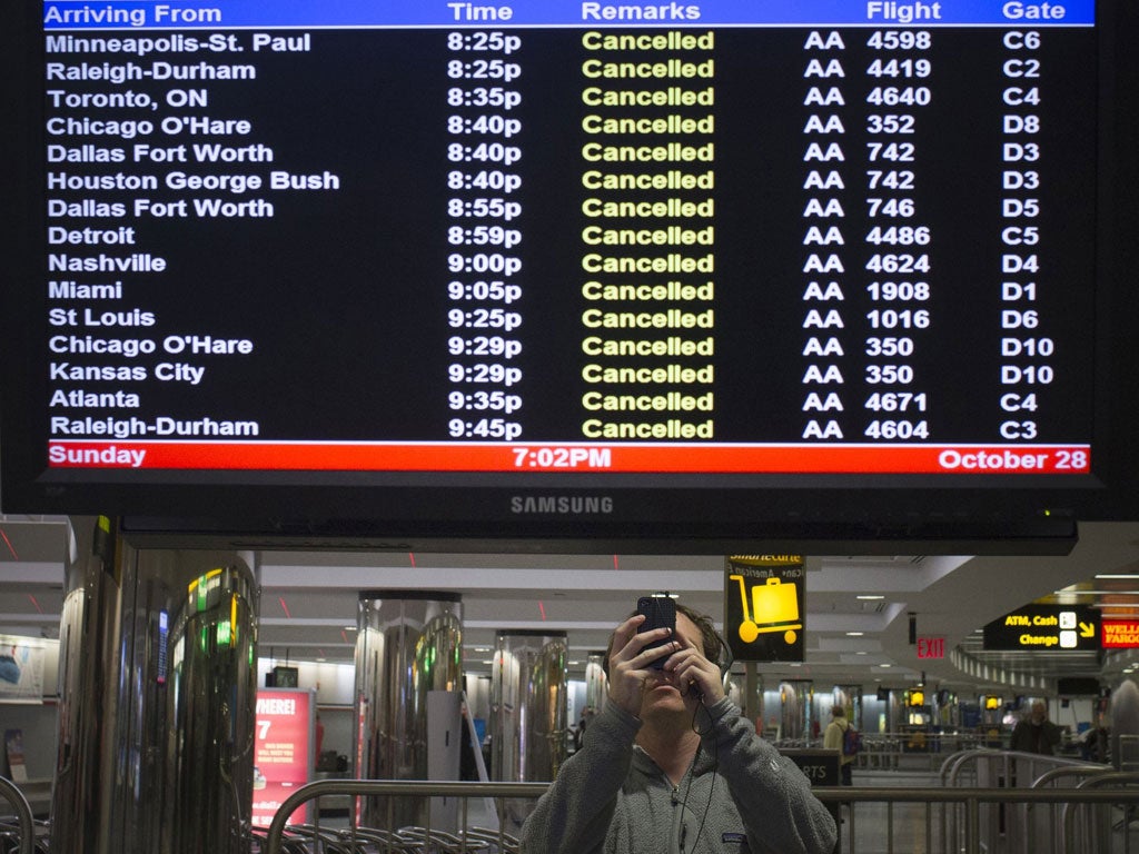 Grounded: Passengers were unable to fly when Superstorm Sandy struck