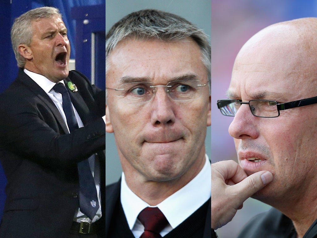 Sack race: Mark Hughes is favourite for chop, with Brian McDermott and Nigel Adkins close