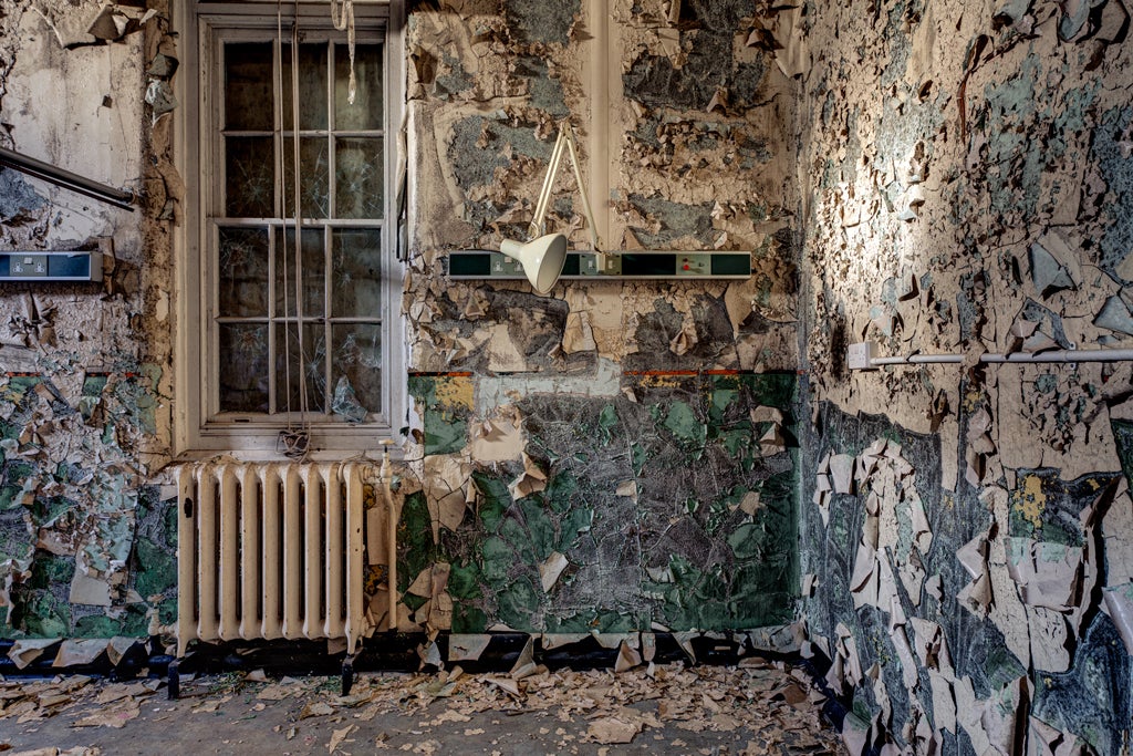 Military Hospital, Gina Soden, 2011
<p>'This is a military hospital, more specifically the maternity unit. I really wanted to check out the morgue but there seemed to be a security patrol every 10 minutes and I could be seen coming out. I climbed up the hill to get to the hospital and saw a security guard. I dived on the floor so quickly, I remember having a bright blue bag and was worried I would be spotted. The security guard walked no less than 8ft away
from me and failed to see me. I however, had
my face and hands covered in mud and my
clothes littered with leaves. As soon as he
slowly walked round the corner I dashed inside.'</p>