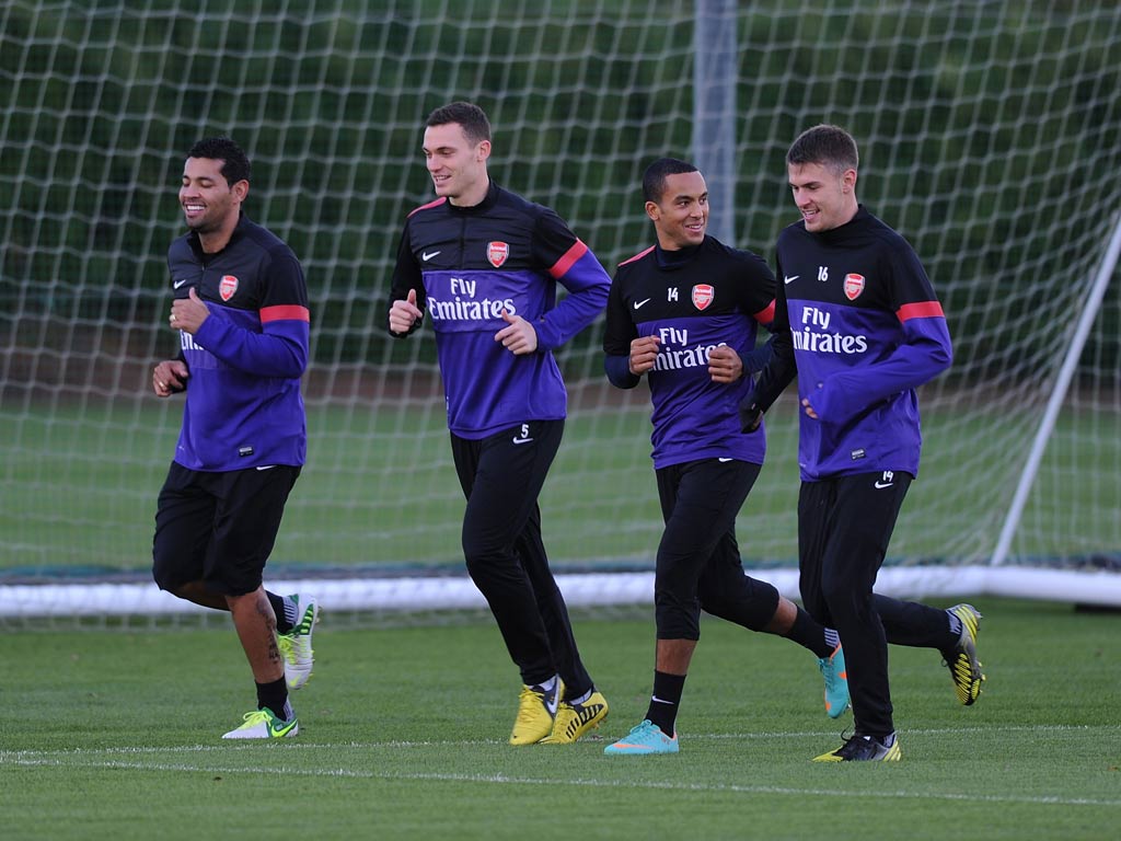 Andres Santos trains with his Arsenal team-mates