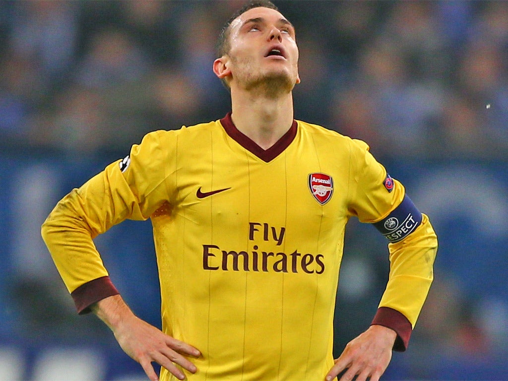 Thomas Vermaelen looks to the heavens after Arsenal threw away a two-goal lead