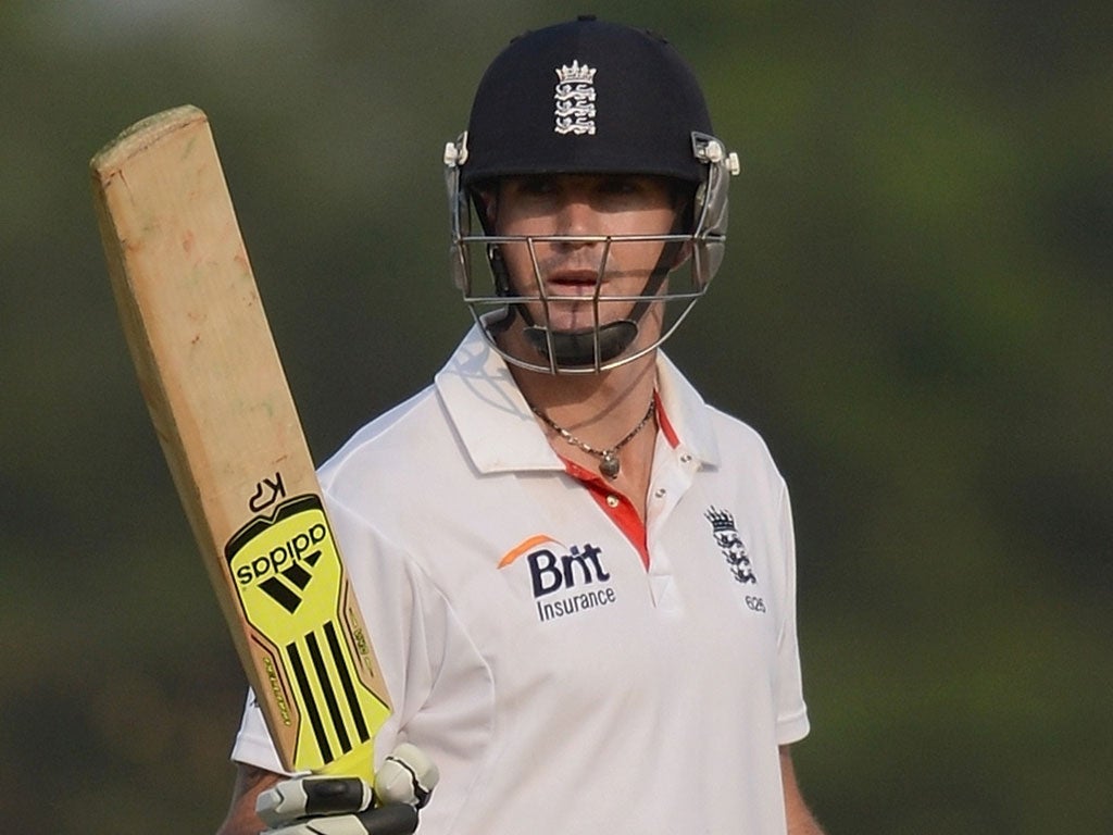 Kevin Pietersen celebrates a century against Haryana yesterday