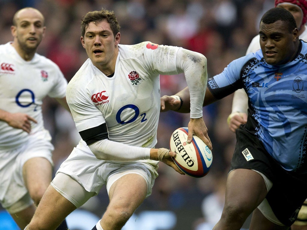 Alex Goode makes a break against Fiji at Twickenham