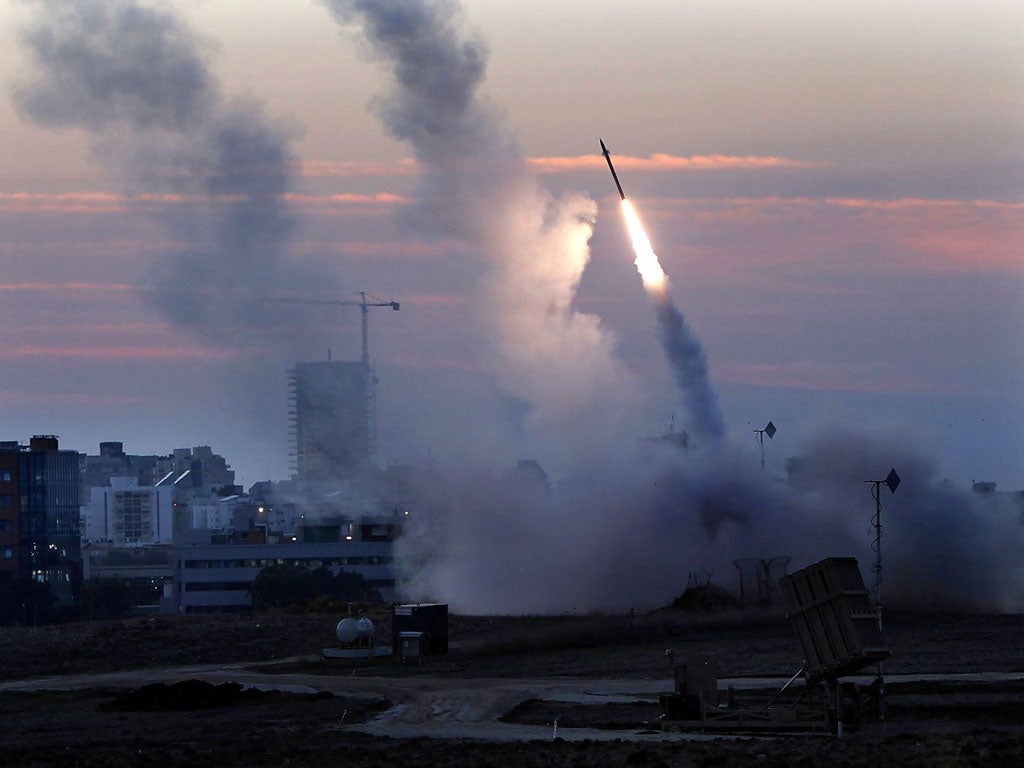 The Iron Dome defence system fires to intercept incoming missiles from Gaza in the port town of Ashdod in Israel