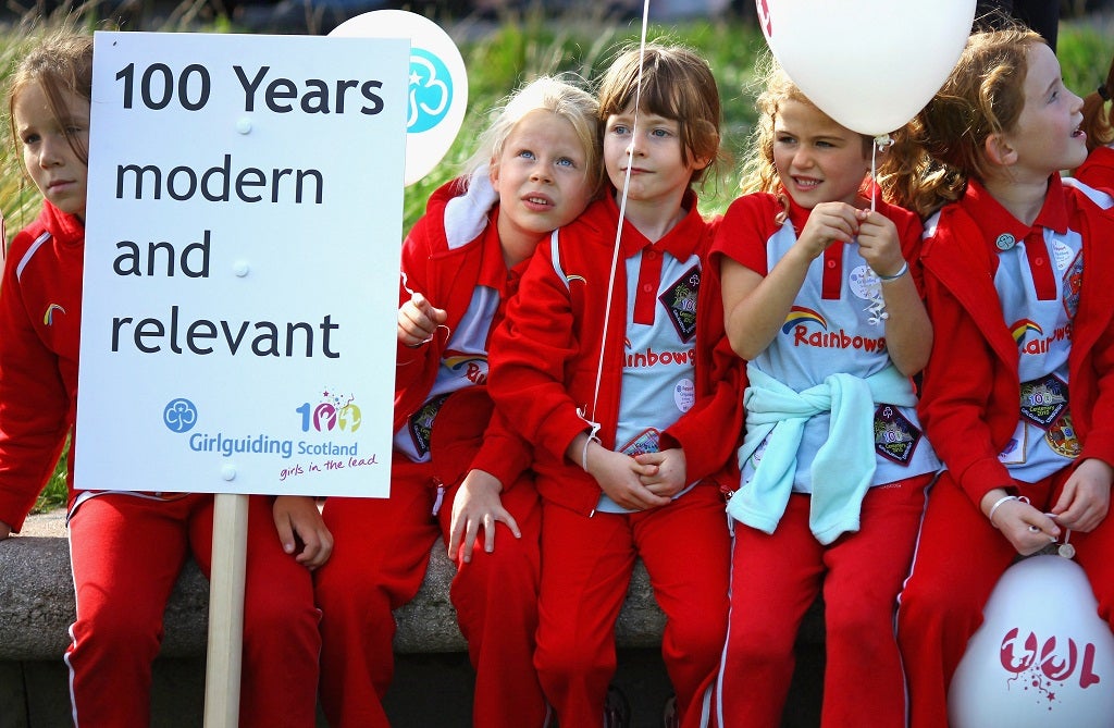 Scottish girl guides attend a centenary procession of 100 girls on September 10, 2009 in Edinburgh, Scotland.