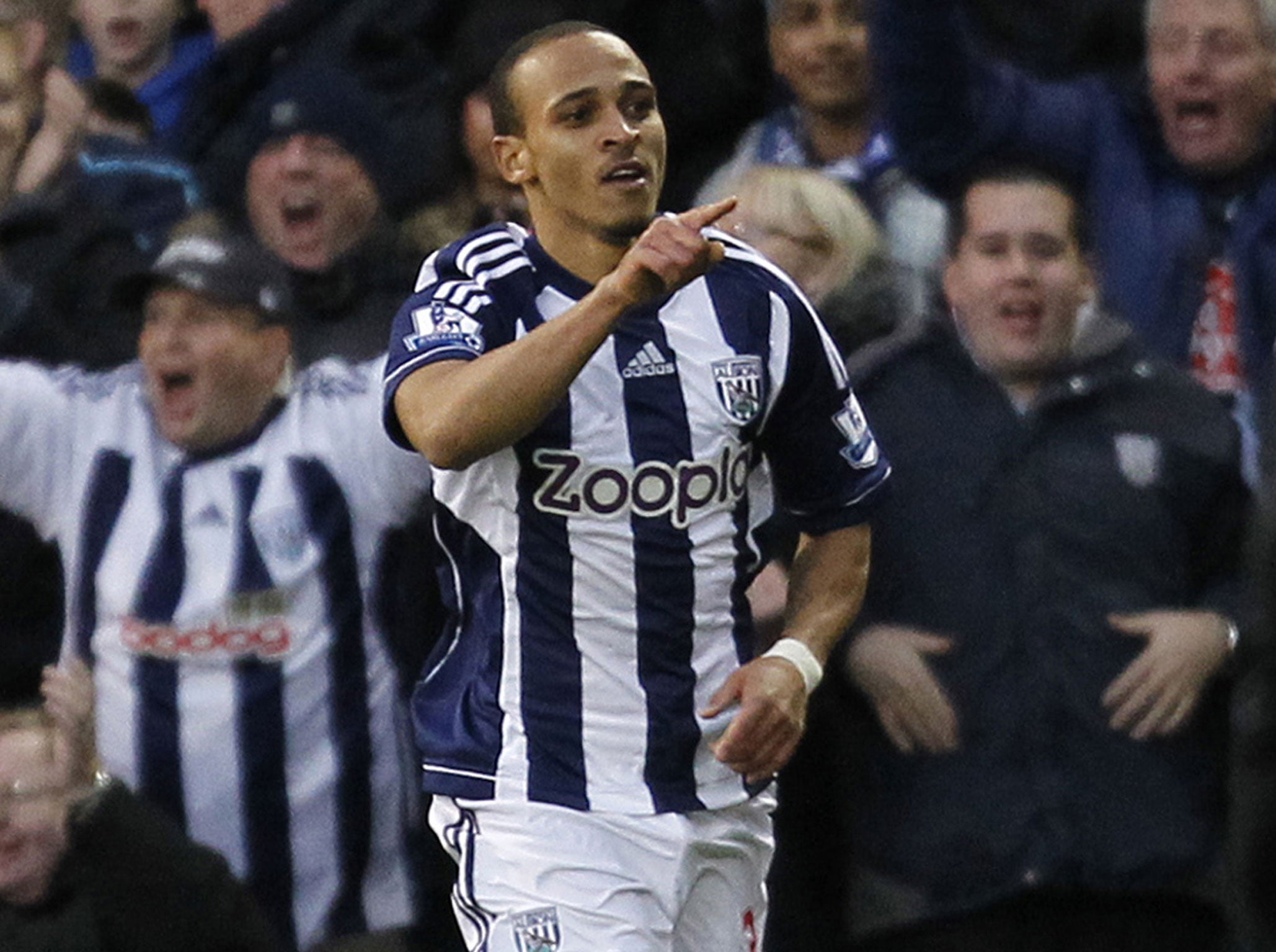 Peter Odemwingie celebrates his winner against Chelsea