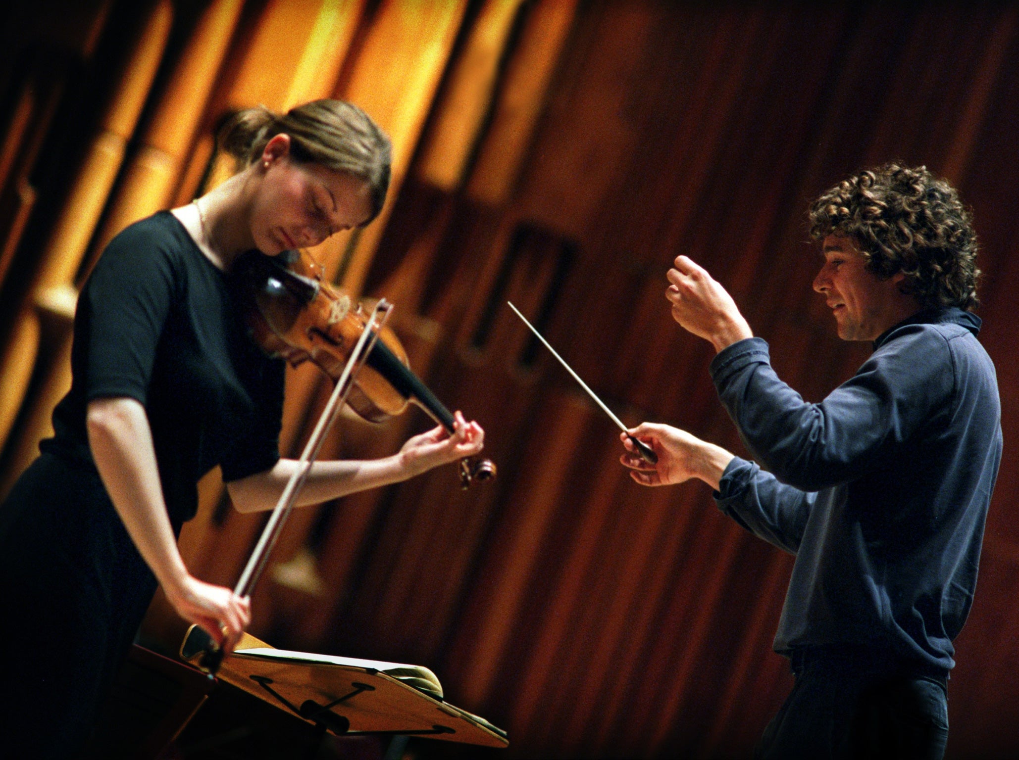 Lissom tone: Veronika Eberle rehearses with Robin Ticciati at the Barbican