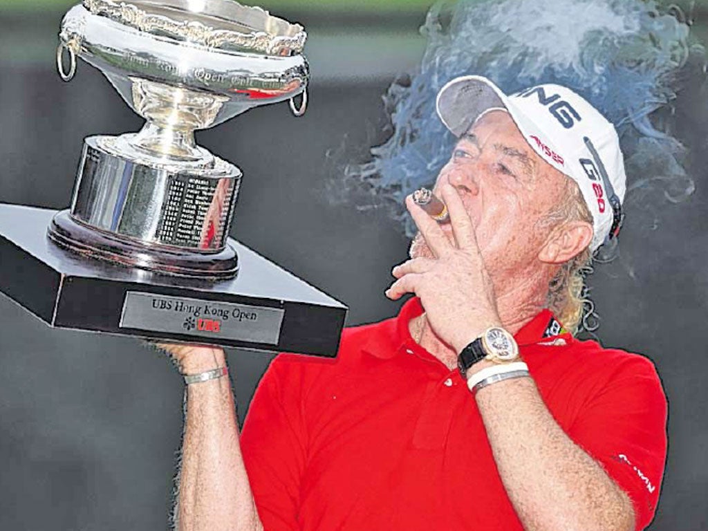 Miguel Angel Jimenez, almost 49, enjoys his Hong Kong Open win